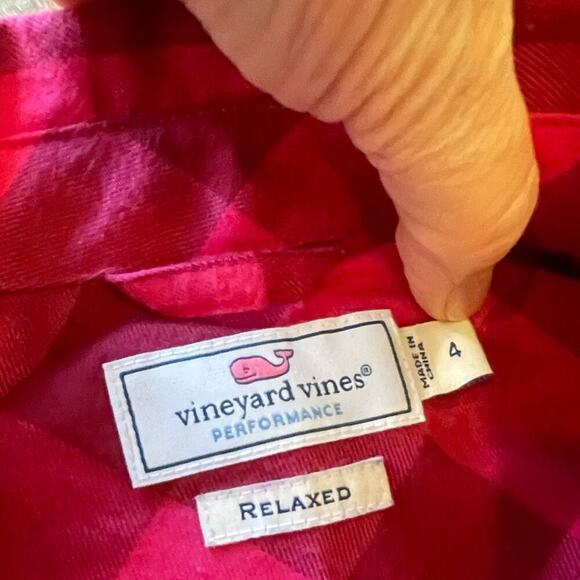 Vineyard Vines Red/Pink Check Button Down Shirt 4 - Picture 6 of 10